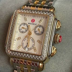 Michele Deco Two-Tone 18k Gold Diamond Watch.
